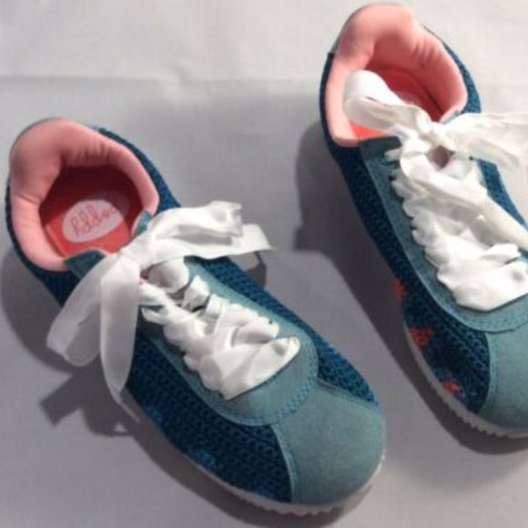 Poppy Woman’s 7 Hand-Crocheted Turquoise & Orange Satin Lace-Up Sneakers Shoes - Picture 6 of 13